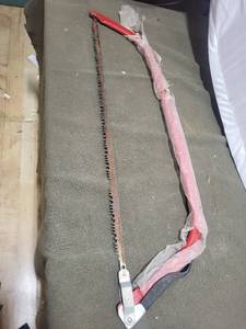lot 160 image: Rusty Red Bow Saw with Metal Handle