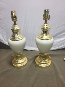 lot 168 image: Pair of Vintage Brass and Porcelain Table Lamps