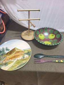 lot 248 image: Collection of Decorative Plates, Bowl, Photo Frame, and Candlestick Assortment