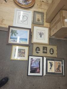 lot 304 image: Lot of Assorted Framed Art Pieces and Decorative Items