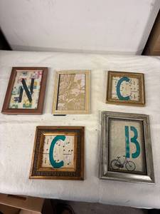 lot 90 image: Collection of 5 Framed Prints with Butterfly Decorative Glass Plate and Ceramic Candle Holder