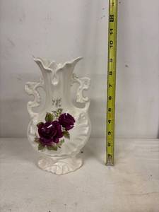 lot 101 image: Vintage Ceramic Vase with Floral Rose Design