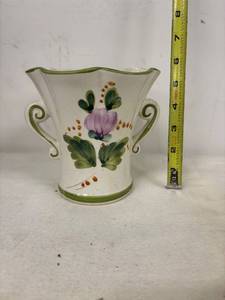 lot 103 image: Hand-Painted Portuguese Floral Vase with Handles