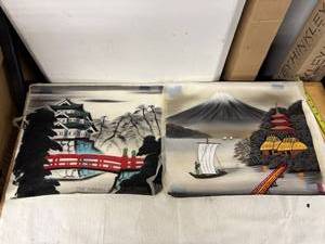lot 179A image: Vintage Japanese Silk Paintings Landscape Scenes