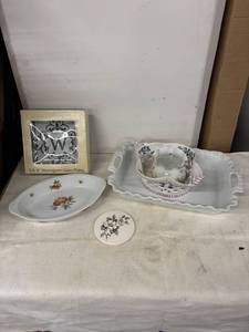 lot 195 image: Assorted Ceramic Serving Pieces and Monogram Glass Plates