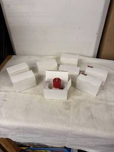lot 211 image: Collection of 12 Red and White Candle Lightbulbs in Boxes