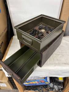 lot 229 image: Vintage Metal Hardware Storage Drawers with Assorted Parts