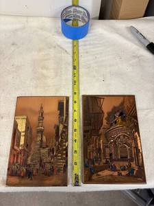 lot 230 image: Set of 2 El-Shami Copper Engravings - Public Foutain of Bedawieh & Principal Mosque at Boulak