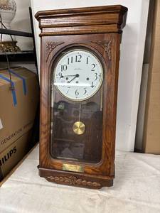 lot 273 image: Antique Seth Thomas Wall Clock with Brass Pendulum