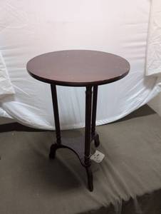 lot 1 image: Dark Wood Round Side Table