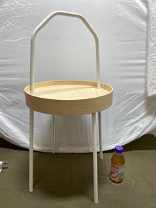 lot 4P image: IKEA BURVIK Side Table - Light Wood & White Metal