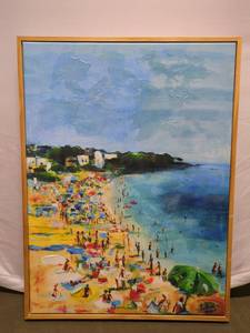 lot 12P image: Vibrant Beach Scene Framed Artwork