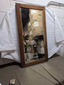 lot 12 image: Antique Wooden Frame Mirror 24x46