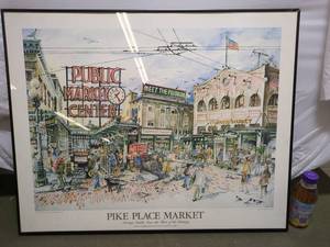 lot 15P image: Pike Place Market Illustrated Framed Poster