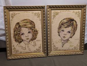 lot 18 image: Vintage Framed Needlepoint Art Set