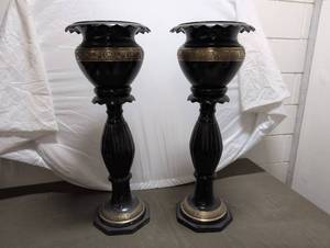 lot 29 image: Vintage Black Brass Urn Pair