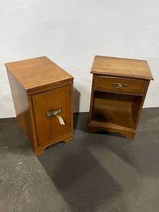 lot 503 image: Pair of Vintage Wooden Side Tables with Storage