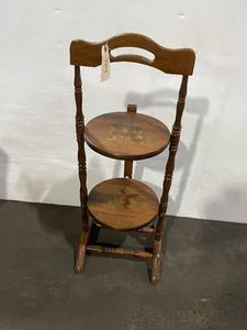 lot 504 image: Vintage Hand-Painted Wooden Folding Stand with Two Shelves