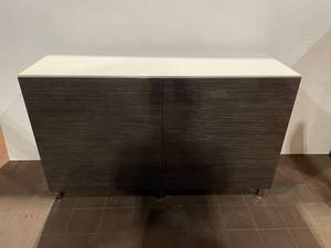 lot 507 image: Modern Two-Door White and Wood Grain Storage Cabinet