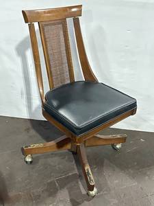 lot 518 image: Vintage Office Chair with Wicker Back and Leather Cushion
