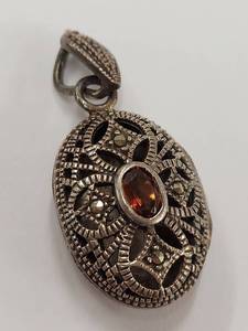 lot 12J image: LIND Sterling Silver Filigree Locket Pendant with Garnet