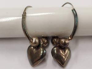 lot 16J image: Sterling Silver Heart Charm Hoop Earrings