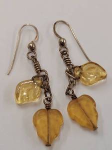 lot 17J image: Sterling Silver Dangle Earrings with Glass leaf Charms