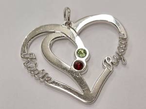 lot 25J image: Sterling Silver Heart Pendant with Birthstones