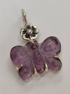 lot 28J image: Beautiful Sterling Silver Butterfly Pendant with a Floral accent