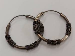 lot 30J image: Sterling Silver Hoop Earrings Intricate Design