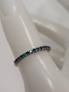 lot 38J image: Sterling Silver Band Ring with Blue Green Gemstones