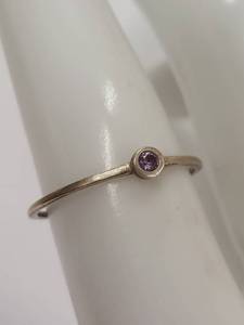 lot 51J image: Vintage Sterling Silver Ring with Purple Gemstone Minimalist Design