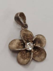lot 53J image: Sterling Silver Flower Pendant with Stone Accent