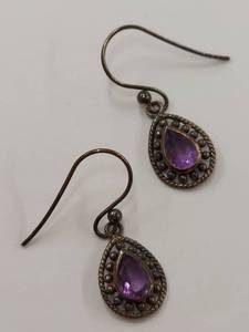 lot 58J image: Vintage Sterling Silver Earrings with Purple Gemstone