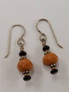 lot 76J image: Sterling Silver Hook Earrings with Orange Beads