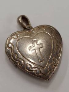 lot 88J image: Sterling Silver Heart Locket with Cross Design