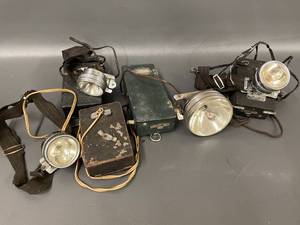 lot 17T image: Vintage Winchester Miner Helmet Lamps Set with Battery Packs