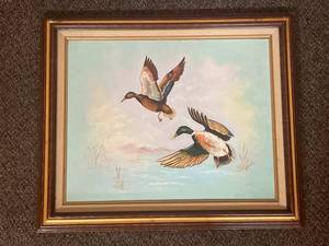 lot 1U image: Vintage Framed Duck Painting on Canvas