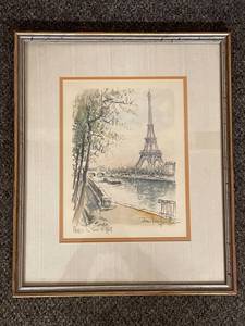 lot 2U image: Denis Verspecht (attributed) Watercolor Eiffel Tower Paris Artwork