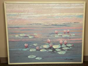 lot 10U image: Massive Signed Jasper Painting Water Lily Scene