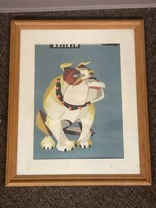 lot 20U image: Framed Bulldog Art Print Under Glass - Britain Style