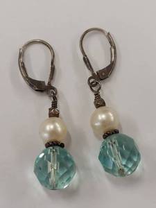 lot 59Q image: Sterling Silver Pearl & Crystal Bead Drop Earrings 925