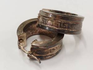 lot 62Q image: Sterling Silver 925 Vintage Hoop Earrings with Intricate Design