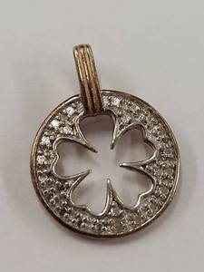 lot 67Q image: Sterling Silver Clover Cut-Out Pendant with Stones