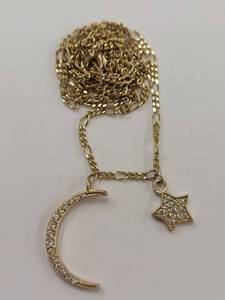 lot 68Q image: Sterling Silver Gold Tone Moon & Star Necklace