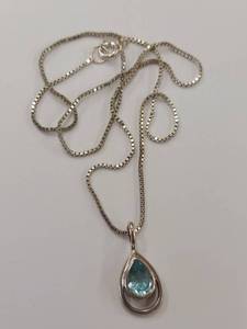 lot 72Q image: Sterling Silver Aqua Gem Teardrop Necklace