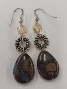 lot 76Q image: Sterling Silver Dangle Earrings with Stone and Bead