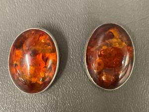 lot 81Q image: Vintage Sterling Silver Amber Clip-On Earrings