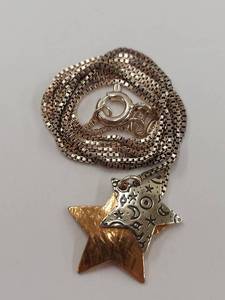 lot 84Q image: Sterling Silver Double Star Necklace