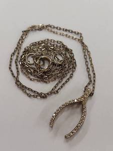 lot 91Q image: Sterling Silver Gold Tone Rhinestone Wishbone Necklace